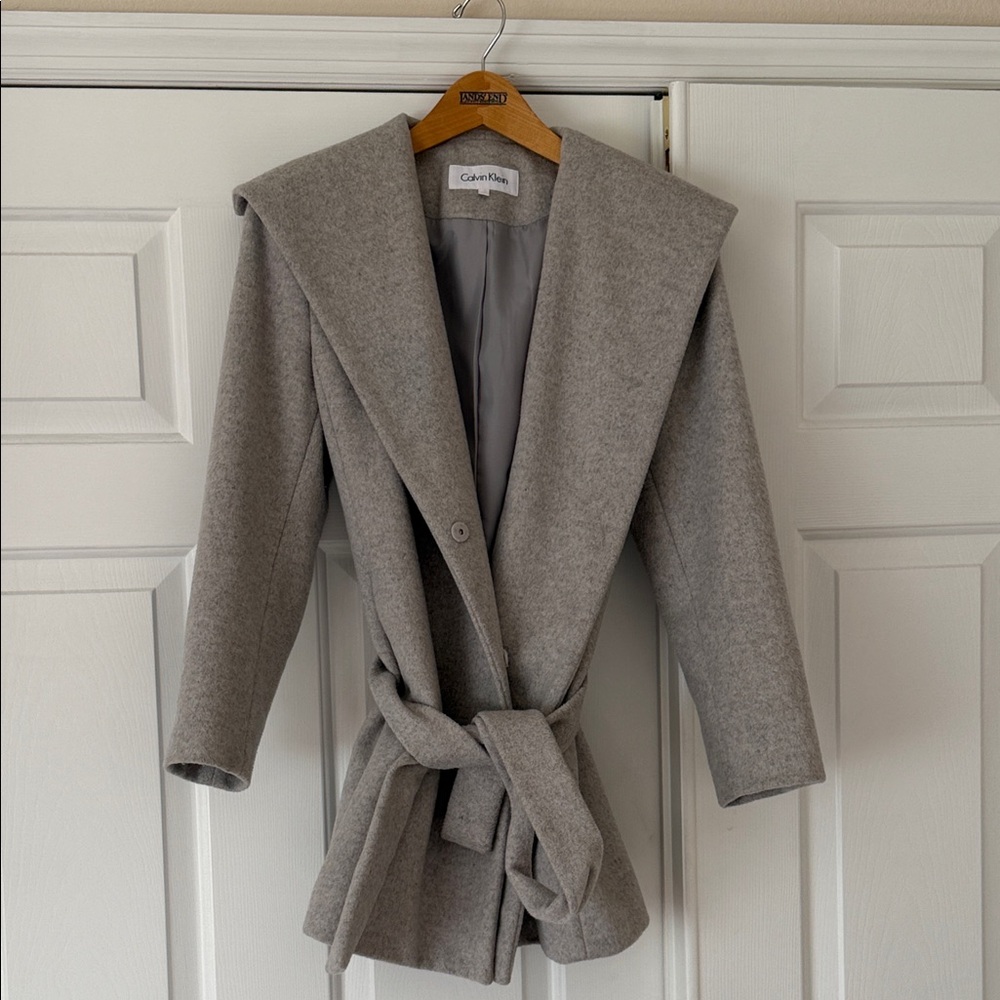 Calvin Klein Women's Gray Belted Peacoat